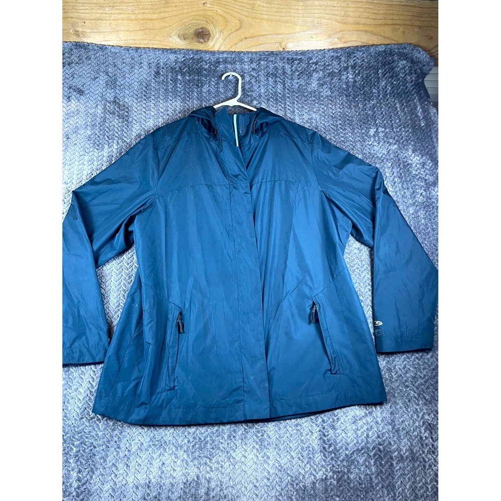 Champion Hooded Rain Jacket Womens XXL Blue Nylon Waterproof Full Zip Outerwear
